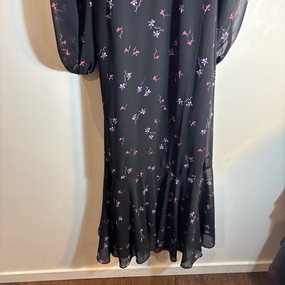 BANANA REPUBLIC Sz 8 Floral Faux Wrap Maxi Dress Ruffle Balloon Sleeve Sheer - Picture 12 of 13